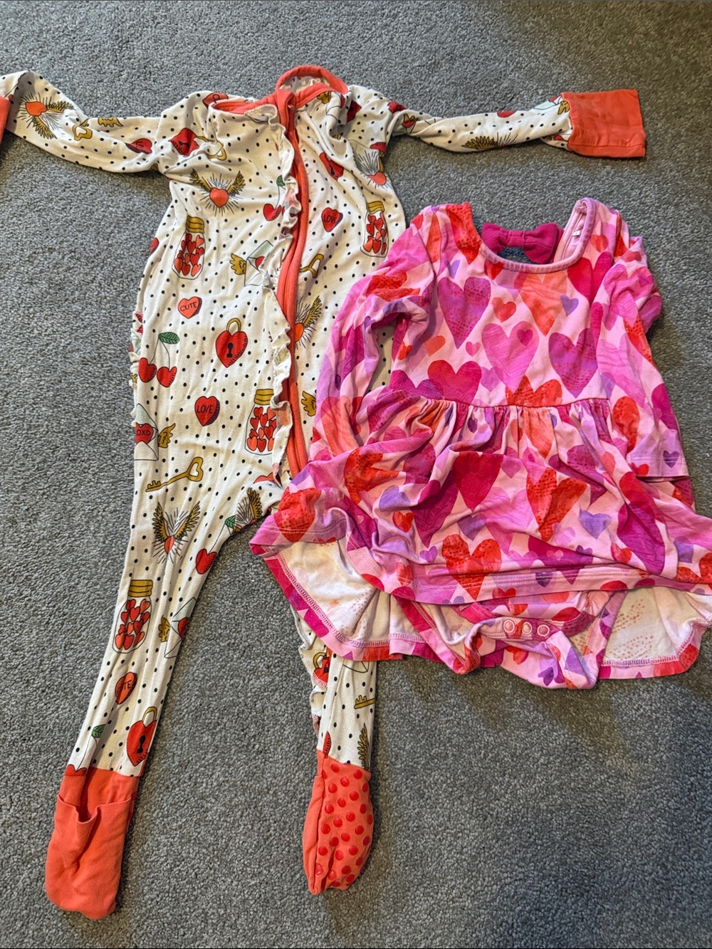 Baby Girl Valentines Bundle - Footy Pajamas and Little Sleepies Heart Print Dres